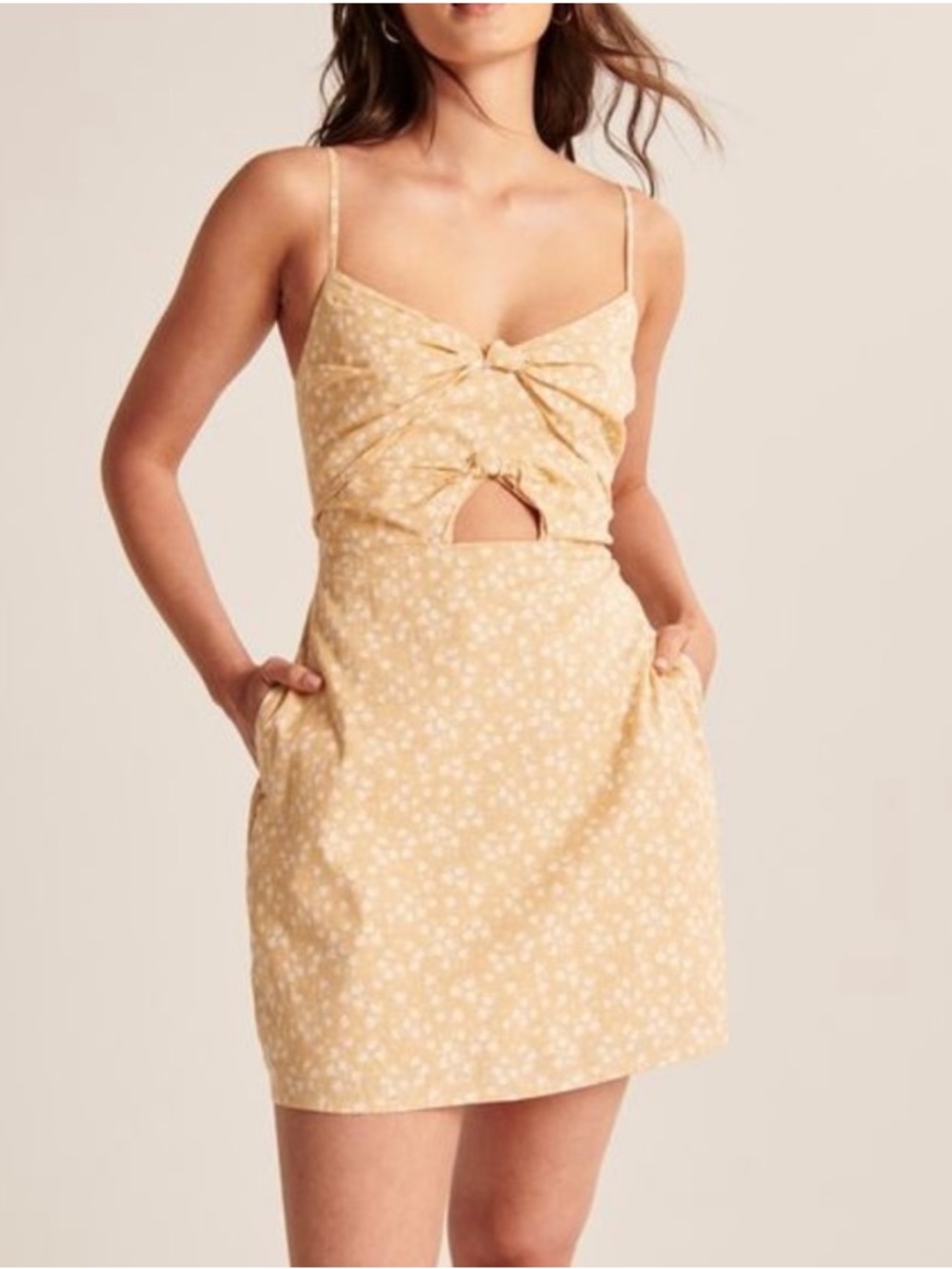 Abercrombie & Fitch Double Knot Front Cut Out Yellow Floral Mini Dress Small